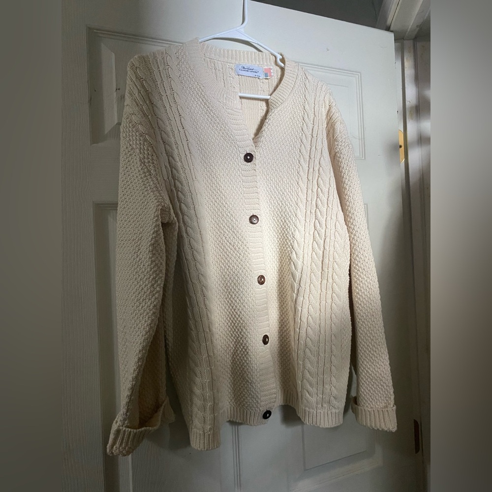 Vermont Country Store Cable Knit Button Down Sweater
